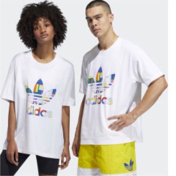 ADIDAS | Unisex Flag Fill Multicolor Trefoil White Crewneck Logo Tee Size Medium - Picture 1 of 11